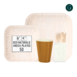 ARECA PALM LEAF PLATES 6X6 SQUARE SET