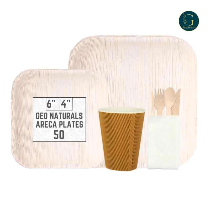 ARECA PALM LEAF PLATES 6X6 SQUARE SET